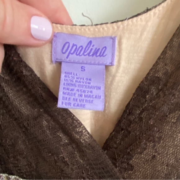 Opalina | Sz Sm | Lace Beaded V neck tank top | Special Occassion Top | Brown - Picture 8 of 10